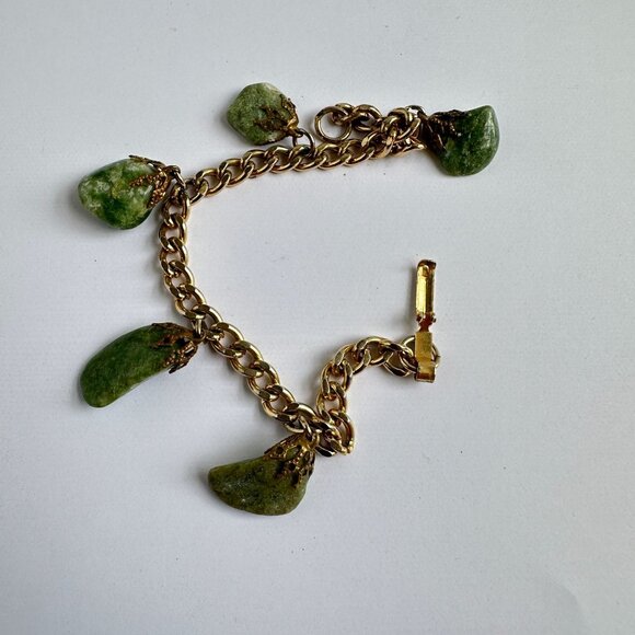 Vintage Nephrite Jade Charm Bracelet 7" - Picture 7 of 11